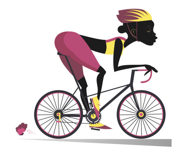 Pretty young African woman rides a bike illustration vector art illustration