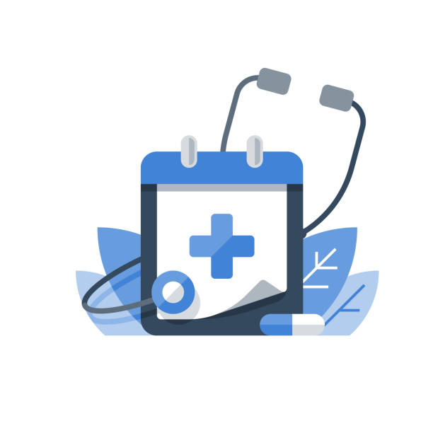 Preventive examination, health care program, medical services, annual check up Health care program, medical services, annual check up, preventive examination, stethoscope vector icon, flat illustration annual event stock illustrations
