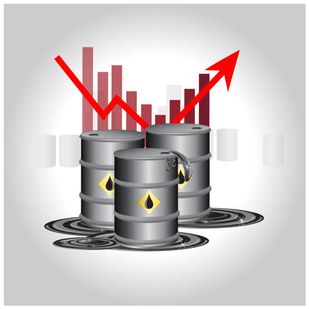 Price rises chart and Black oil drum. Oil industry crisis or Price Rises Concept. Market trend. Price rises chart and Black oil drum. Oil industry crisis or Price Rises Concept. Market trend. oil industry stock illustrations