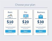 Vector Pricing table template in modern line style. Design element for website.