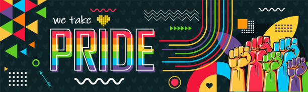 stockillustraties, clipart, cartoons en iconen met pride day banner design with colorful rainbow lgbtq rights campaign. - gay demonstration