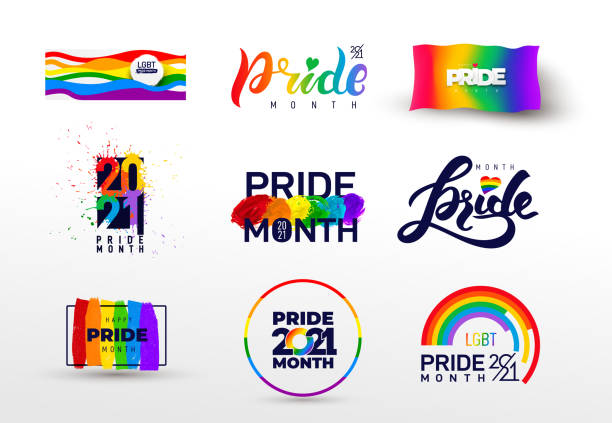 驕傲設計徽標圖示。一組與lgbtq相關的符號為彩虹色。同性戀的驕傲彩虹社區驕傲月。愛，自由，支援，和平平和的象徵。向量插圖。 - lgbtq 幅插畫檔、美工圖案、卡通及圖標