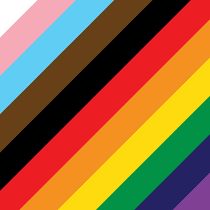 Pride Flag Background. Inclusive LGBTQ+ Progress Pride Rainbow Flag. Square Format Background or Pattern for Pride Month
