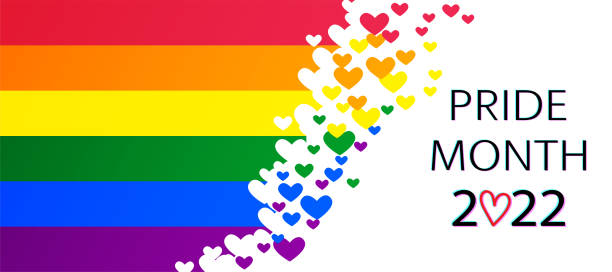 LGBT Pride Month 2022 vector concept. Freedom rainbow flag with hearts isolated. Gay parade annual summer event gay pride symbol stock illustrations