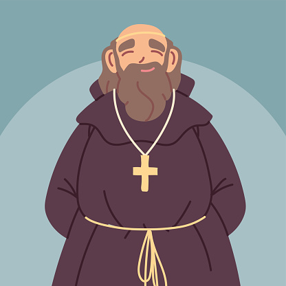priest or monk wearing brown hooded gown