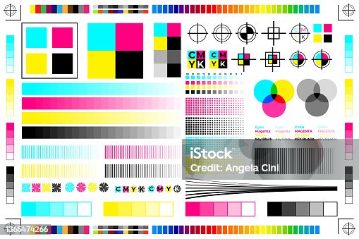 istock CMYK Print Calibration Illustration with Offset Printing Marks and Color Test 1365474266