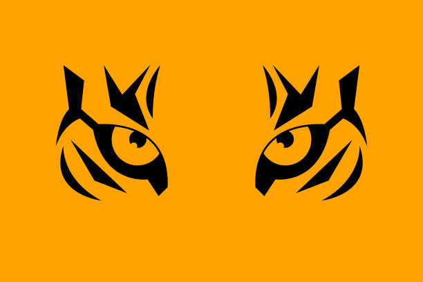 Print eye of tiger Print eye of tiger with striped fur. Vector illustration big cat stock illustrations
