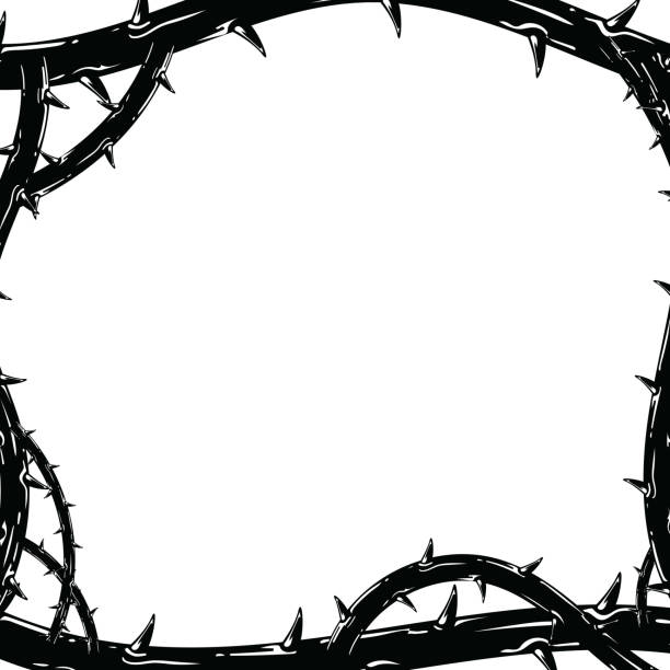 Print Frame of thorns, border for the Lent season, graphic element, black and white vector illustration. pain borders stock illustrations