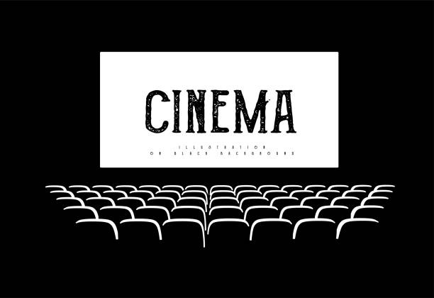Print Hall for watching movies. Cinema. Concert hall. Vector 3d illustration on dark background boulon pictures stock illustrations