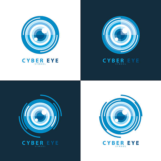 Print Set of cyber eye symbol icon. vector illustration, Template design eye patterns stock illustrations