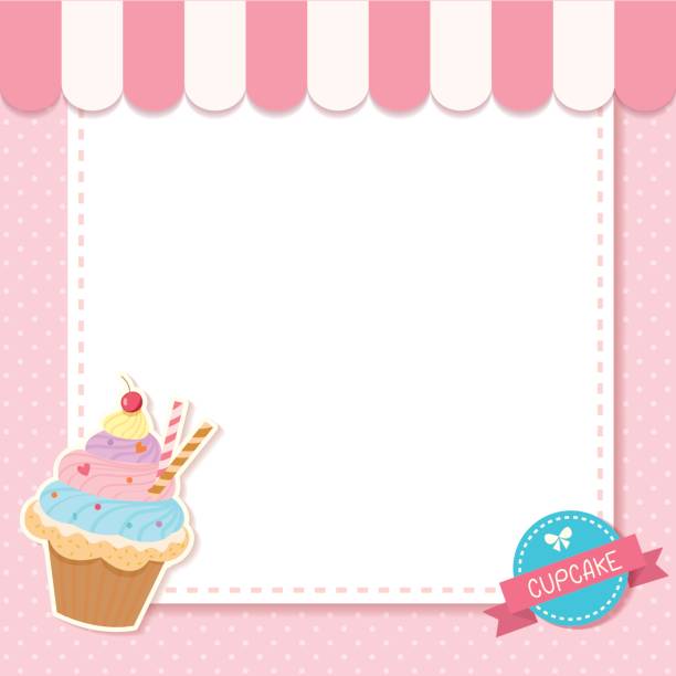Print Vector of cupcake pink cafe design for menu template with logo sign store borders stock illustrations