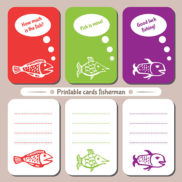 Printable cards fisherman Набор карточек для печати с рыбами и надписями, разлинованные для удобства записей. printable of fish drawing stock illustrations