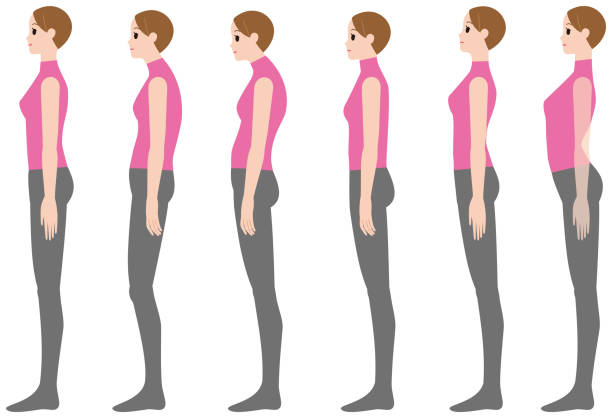 postur printcorrect dan postur tubuh yang buruk - berdiri posisi fisik ilustrasi stok