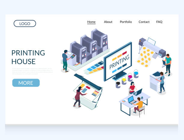 Printing house vector website landing page design template Printing house vector website template, web page and landing page design for website and mobile site development. Polygraphy, publishing house. printing out stock illustrations