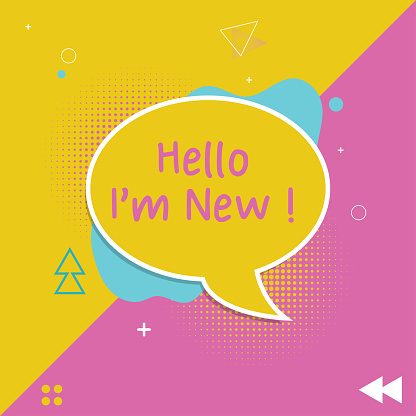 Speech Bubble with the words Hello I Am New for Introduce yourself, Meeting Greeting , trainee, new staff hire