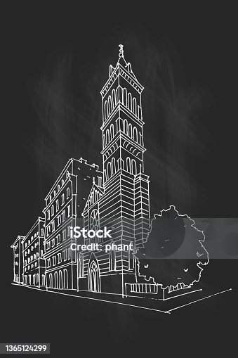 istock PrintVector sketch of St Paul's Within the Walls church (American Church) on Via Nazionale in Rome, Italy. 1365124299