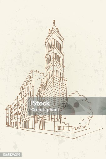 istock PrintVector sketch of St Paul's Within the Walls church (American Church) on Via Nazionale in Rome, Italy. 1365124319