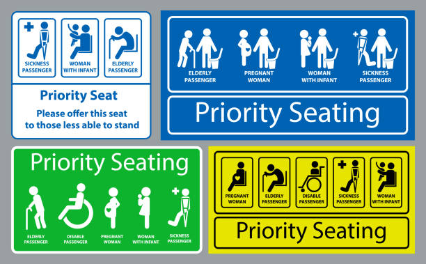 illustrations, cliparts, dessins animés et icônes de autocollant de sièges prioritaires - handicap