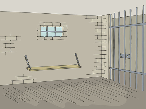 Prison Jail Interior Graphic Color Sketch Illustration Vector Stock