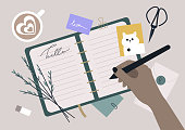 istock A private diary top view, cute personal belongings on the background, a memory book 1333206416