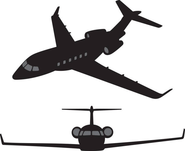 ilustraciones, imágenes clip art, dibujos animados e iconos de stock de siluetas de jet privado - private plane
