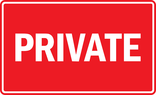 Private sign. White on red background. Door signs and symbols.