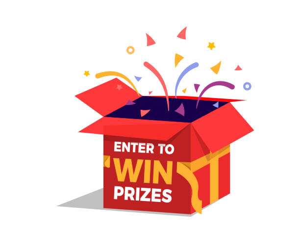 Prize box opening and exploding with fireworks and confetti. Enter to win prizes design. Vector illustration vector art illustration