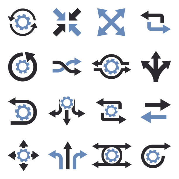Process Icons. Two Tone Flat Design. Vector Illustration. Progres, Forward, Backward, Direction, Up change icons stock illustrations