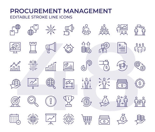 Procurement Management Line Icons vector art illustration