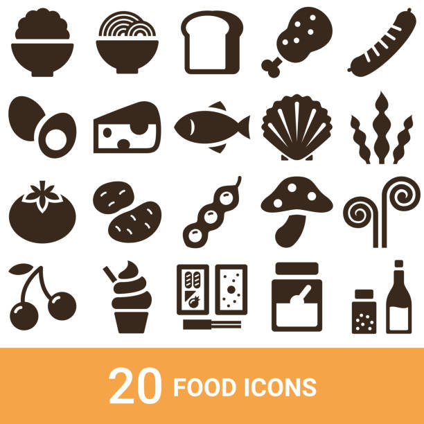 Product icon, food, silhouette, 20 sets Product icon, food, silhouette, 20 sets cheese silhouettes stock illustrations