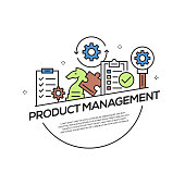 Product Management Concept Flat Line Icons Banner