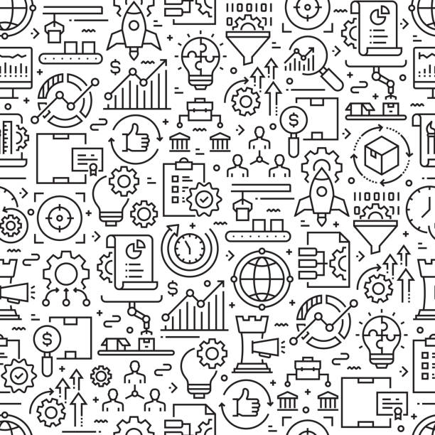 Product Management Seamless Pattern and Background with Line Icons Product Management Seamless Pattern and Background with Line Icons entrepreneur patterns stock illustrations