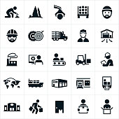 A set of icons depicting the product supply chain from raw materials to supplier to manufacturing and shipping and finally to the end user.