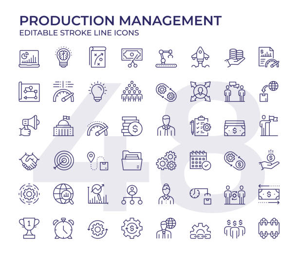 Production Management Line Icons vector art illustration