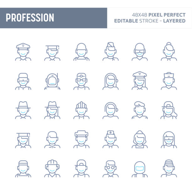 Profession & Occupation Minimal Vector Icon Set (EPS 10) Profession, occupation & employment - simple outline icon set. Editable strokes and Layered (each icon is on its own layer with proper name) to enhance your design workflow. nurse face stock illustrations