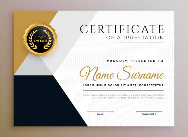 ilustrações de stock, clip art, desenhos animados e ícones de professional certificate of appreciation golden template design - diploma