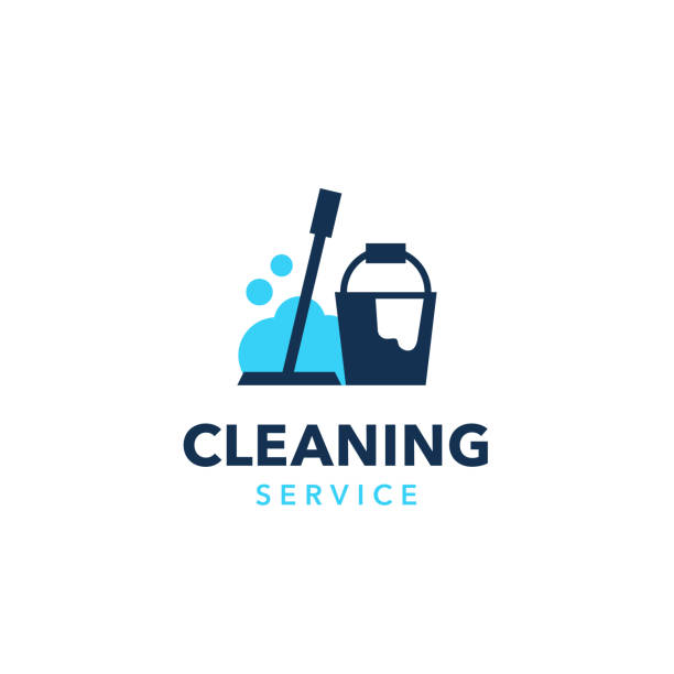 전문 청소 회사 로고 디자인 - 청소하기 stock illustrations