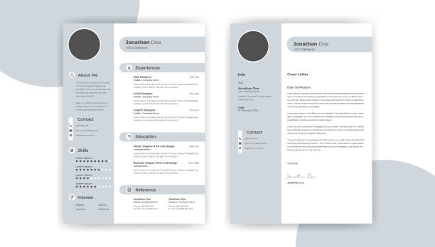 Professional CV Resume Template Design and Letterhead / Cover Letter for Ui/Ux Designer. Vector Minimalist Style Professional CV Resume Template Design and Letterhead / Cover Letter for Ui/Ux Designer. Cv Layout with Photo Placeholder. Vector Minimalist Style resume templates stock illustrations
