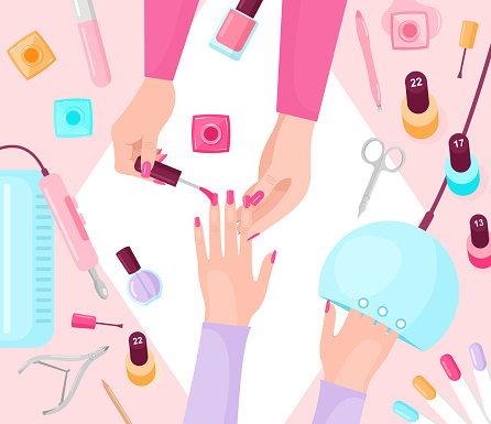 Professional manicure table flat vector illustration