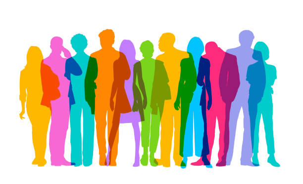 Professional or Business people Colourful overlapping silhouettes of Professional or Business people. crowd of people stock illustrations