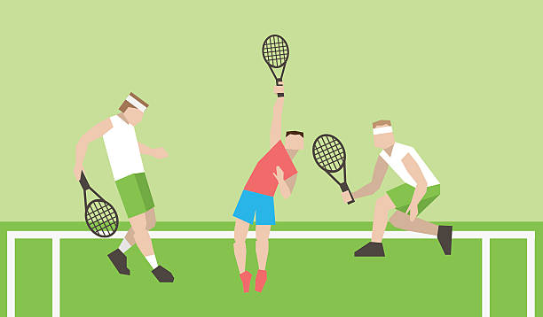 профессиональных теннисистов на теннисном корте. - wimbledon tennis stock illustrations