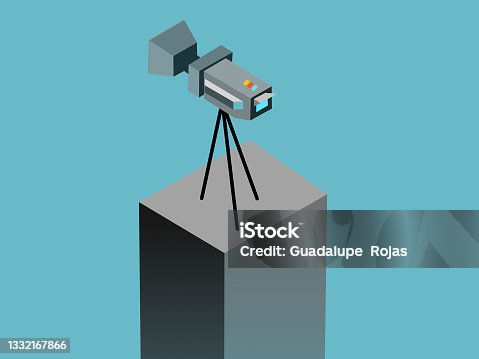 istock Professional video camera for television or videoblogs, in isometric form on a cube. 1332167866