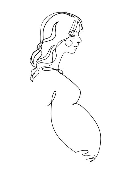Profile of a pregnant woman, drawing with one continuous line. Minimalist sketch of pregnancy, mom with tummy side view. Aesthetic vector illustration in modern graphic design. Profile of a pregnant woman, drawing with one continuous line. Minimalist sketch of pregnancy, mom with tummy side view. Aesthetic vector illustration in modern graphic design pregnant silhouettes stock illustrations