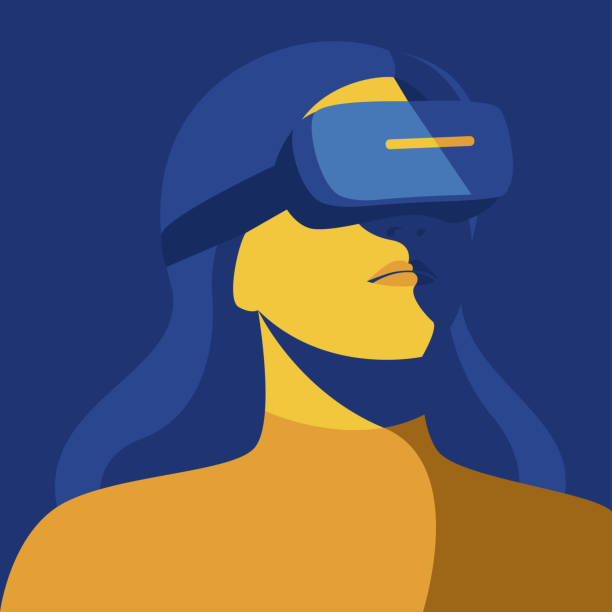 profile picture man using virtual reality headset. metaverse digital cyber world technology vector illustration - metaverse 幅插畫檔、美工圖案、卡通及圖標