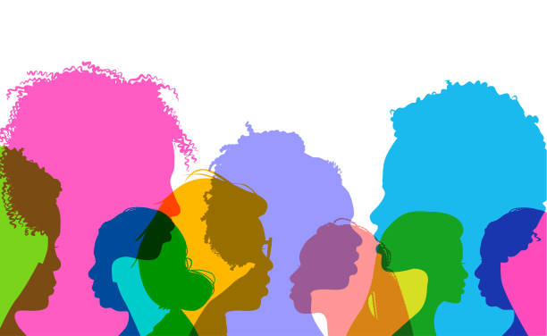 Profile silhouettes African American women Colorful overlapping silhouettes of black or African American women. african ethnicity illustrations stock illustrations