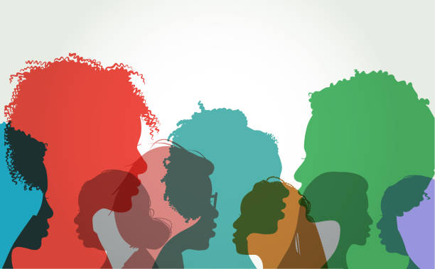 Profile silhouettes of African American Women Colourful overlapping silhouettes of black or African American women, African American Ethnicity, women silhouettes stock illustrations