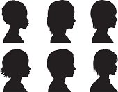 Silhouette side-views of women. EPS, Layered PSD, High-Resolution JPG included.