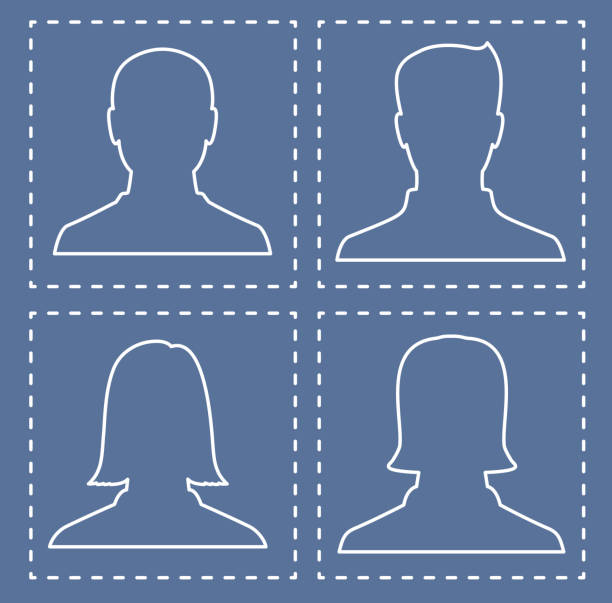 Profiles of people, silhouettes in the form of lines Profiles of people, silhouettes in the form of lines, white color avatar borders stock illustrations