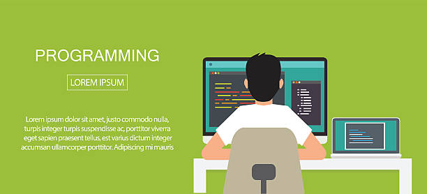 ilustrações, clipart, desenhos animados e ícones de codificação de programação, banner de programação - geek