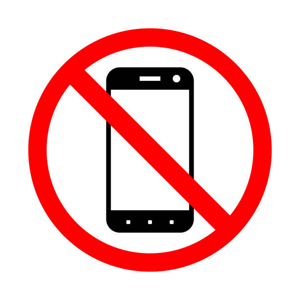 Prohibiting the use of a mobile phone. Prohibiting the use of a mobile phone. Vector sign illustration on a white background. exclusion stock illustrations